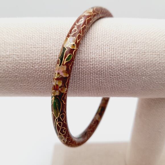 Vintage 1960s Cloisonne Enamel Floral Bangle Bracelet - Picture 1 of 9